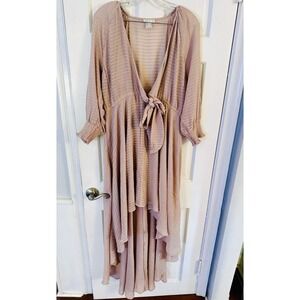 Venus Women's Sz 14 Dusty Rose Hi-Low Hem Tie Front Striped Lined Dress Party